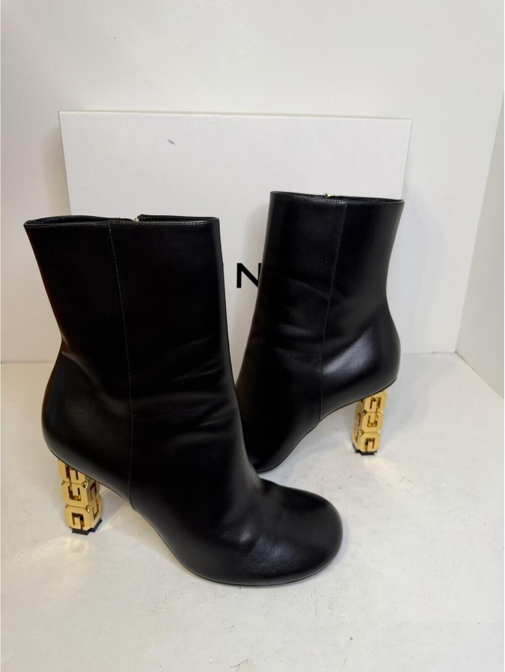 Givenchy G Cube Ankle Boots Black Gold Heel Women’s EU 40 US 10